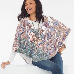 Chico's Striking Scroll Pery Poncho Faux Suede S/M